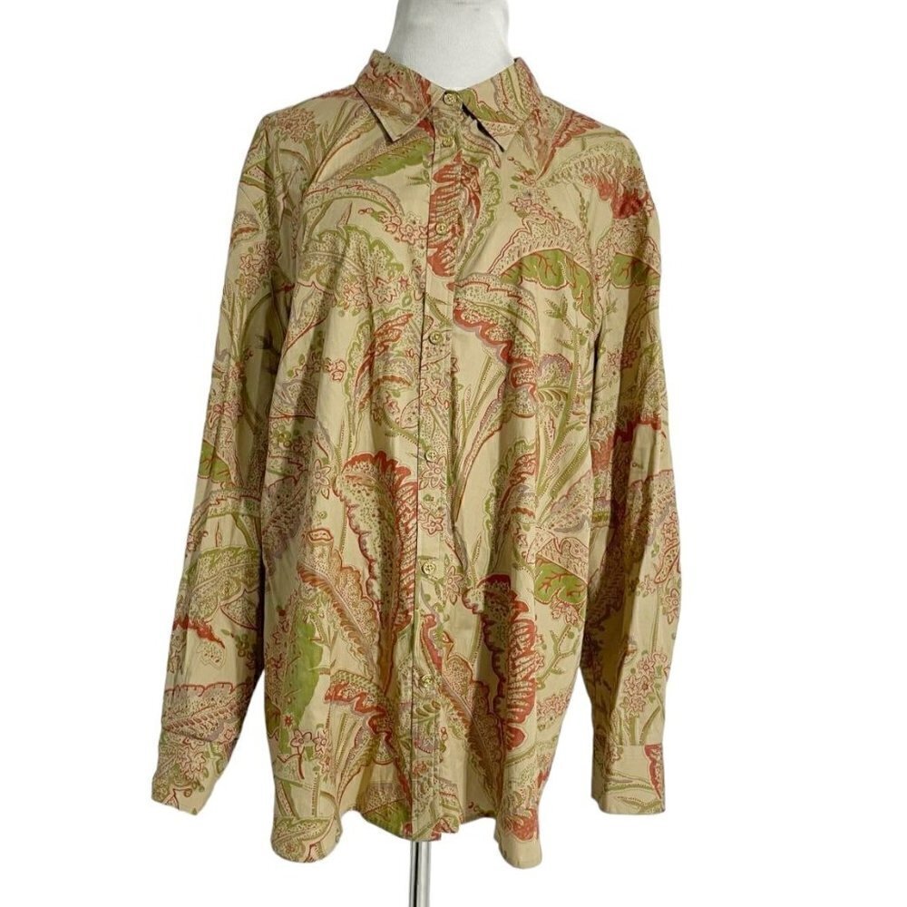 CHAPS Size 3X  Top Blouse Button Down Collared Paisley